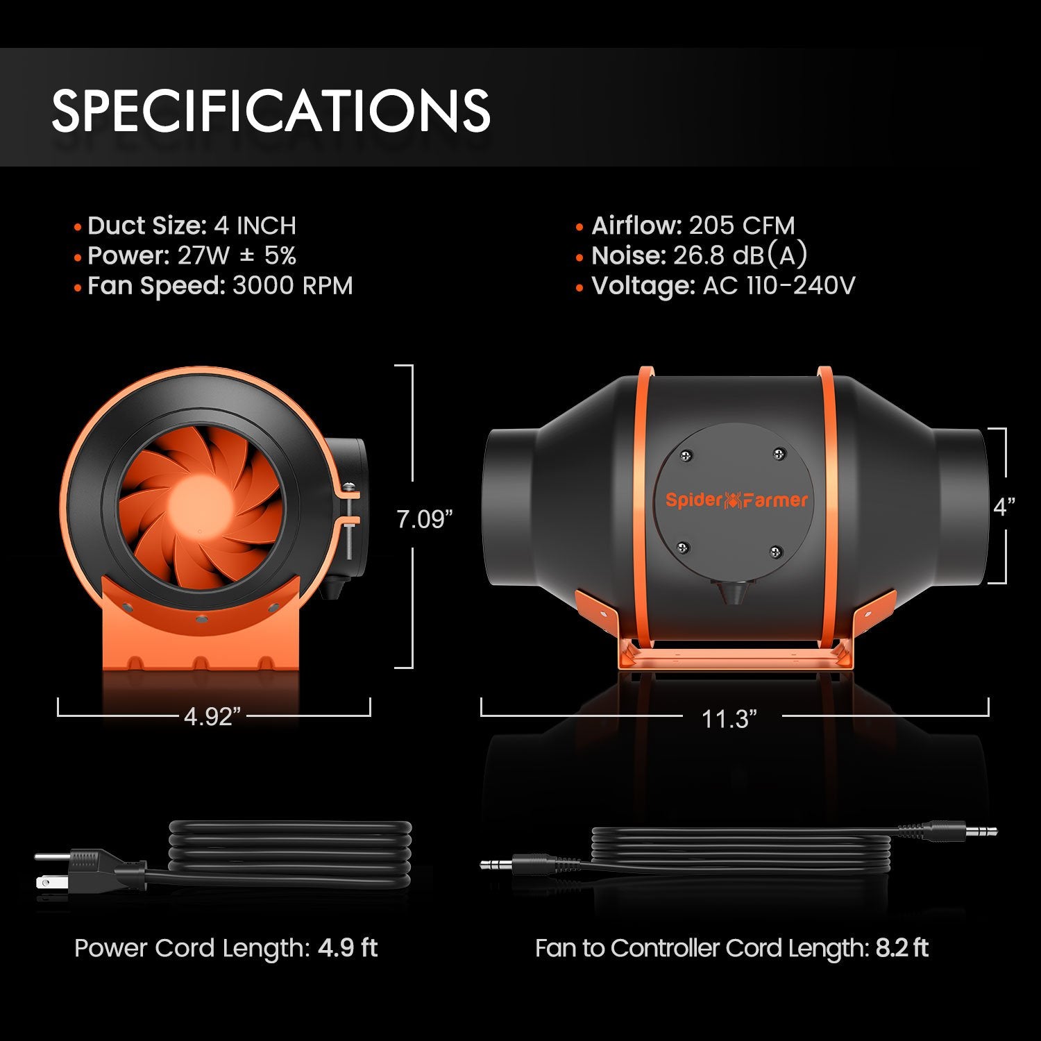 Spider Farmer 4 Inch Inline Fan Air Carbon Filter Ducting Ventilation Combo